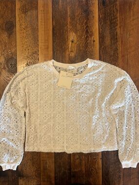White Lace Long-Sleeve Cropped Top